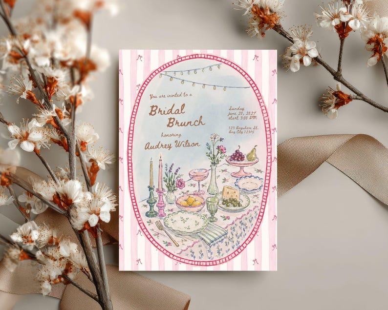 Vintage Bridal Brunch Invitation Template | Editable Bridal Shower Brunch Invite | Watercolor Garden Brunch Bridal Shower | Canva Invitation image 9