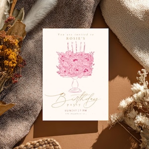 Pink Floral Birthday Invitation, Elegant Birthday Invite, Vintage Floral Birthday Party Invitation, Canva Template, Minimalist Birthday image 7