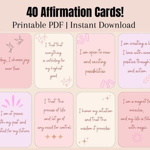 40 Daily Affirmation cards printable, Positive Affirmation Card Deck, Vision Board Printables, Manifesting Kit, Self Care Printables