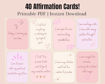 40 Tarjetas de Afirmaciones Diarias: Baraja de Autocuidado Imprimible (Descarga Digital)