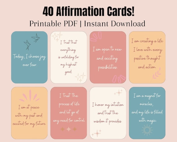 40 Daily Affirmation Cards: Printable Self-Care Deck (Digital Download)