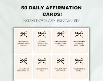 50 Tarjetas de Afirmaciones Diarias: Baraja de Autocuidado en Blanco y Negro (Descarga Digital)