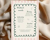 Editable Weekend Itinerary Card Template | Birthday Weekend Agenda | Details Card | Vintage Hand-Drawn Style | 5x7 Canva