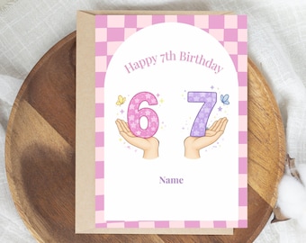 6 7 Birthday Card, Editable 7th Birthday Card Girl, Viral Meme | Instant Download Canva Template