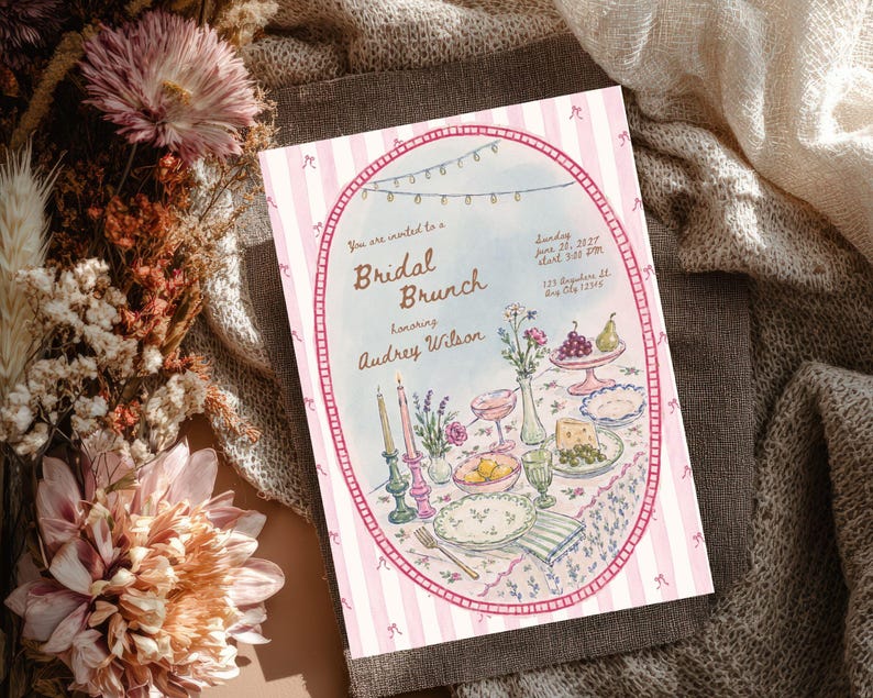 Vintage Bridal Brunch Invitation Template | Editable Bridal Shower Brunch Invite | Watercolor Garden Brunch Bridal Shower | Canva Invitation image 14