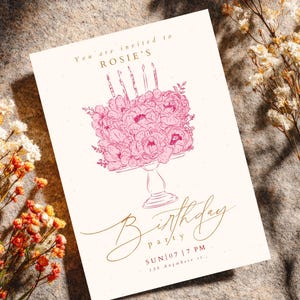 Pink Floral Birthday Invitation, Elegant Birthday Invite, Vintage Floral Birthday Party Invitation, Canva Template, Minimalist Birthday image 12