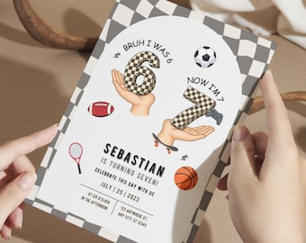 6 7 Birthday Invitation, Viral Meme 7th Birthday Invite, Funny Kids Birthday Party, Editable Canva Template