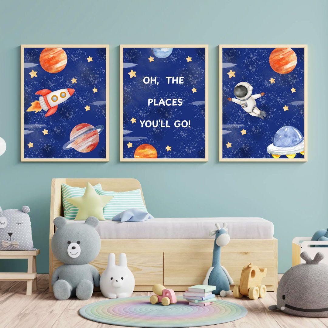 Outer Space Wall Art for Kids – Set of 3 Printable Nursery Posters ...