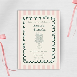 Bearbeitbare Vintage Geburtstagseinladung: Wunderliche handgezeichnete Partyeinladung (Digitaler Download)