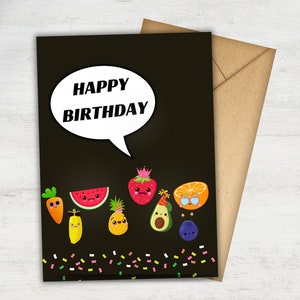 Geburtstagskarte mit Obstmotiv, Geburtstagskarte für Kinder zum Ausdrucken, Geburtstagskarte für Kinder mit Obst, alles Gute zum Geburtstag