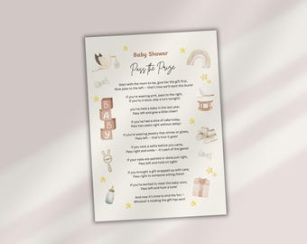 Gioco per baby shower "Passa il premio": stampabile con acquerello pastello (download digitale)