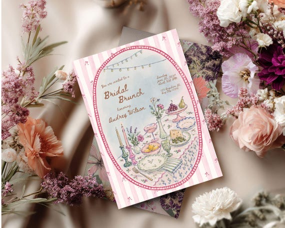 Vintage Bridal Brunch Invitation Template | Editable Bridal Shower Brunch Invite | Watercolor Garden Brunch Bridal Shower | Canva Invitation