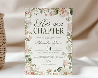 Her Next Chapter Bridal Shower Invite - A New Chapter Begins - Vintage Floral Garden Bridal Brunch Book Themed Bridal Shower Invitation L85