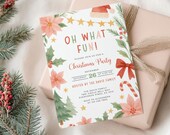 Oh What Fun Christmas Party Invitation - Editable Kids Holiday Party Invite - Christmas Birthday Template Friendsmas Party Red Bow L48