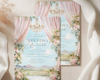 Romantic Wedding Invitation - Floral Garden Wedding Invite - Floral Blush Pink Wedding Invitation - Outdoor Destination Wedding Invite L55