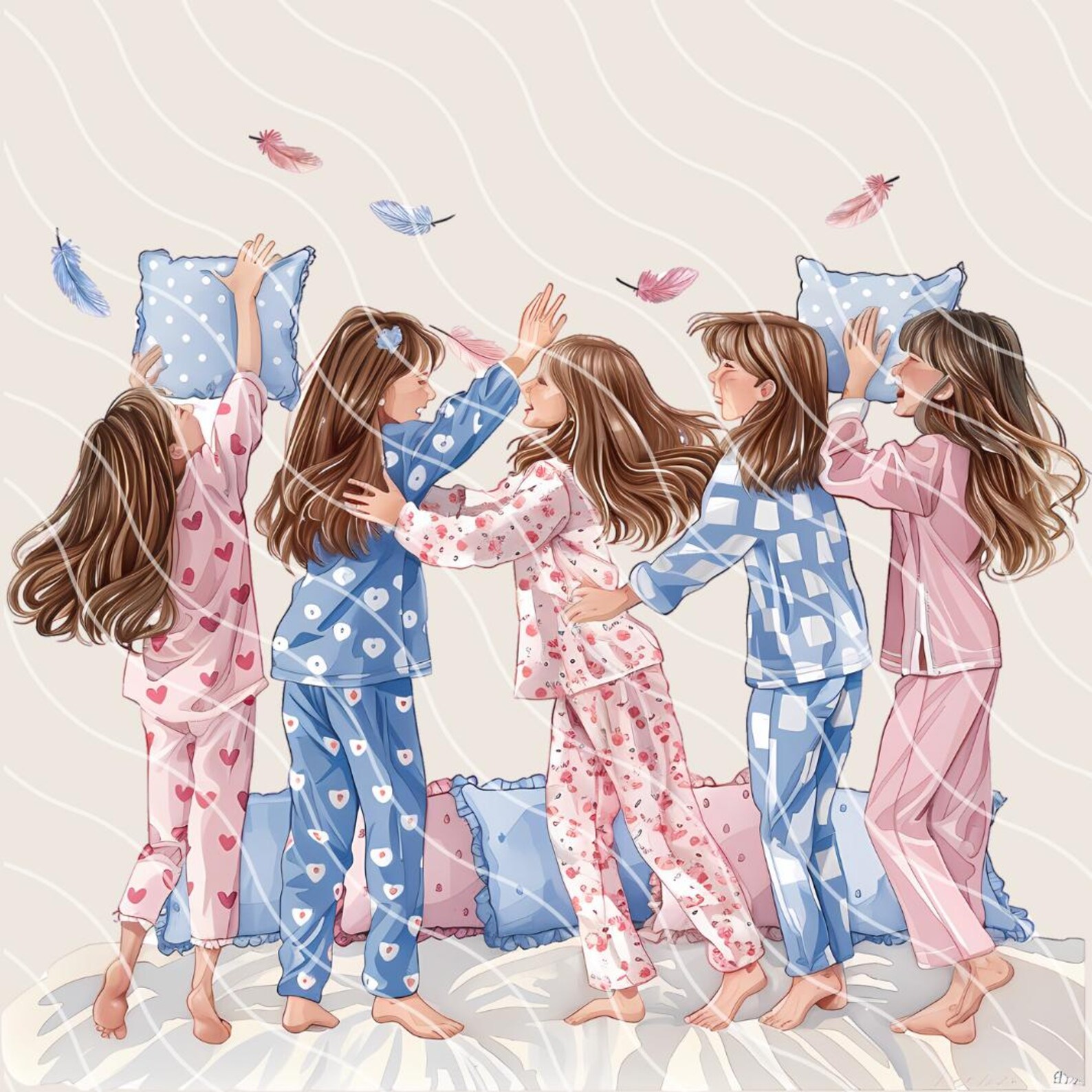 Watercolor Girls Pajama Party Clipart, Cute Cozy Home Sleepover ...