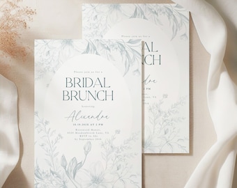 Floral Toile Bridal Shower Invitation - Elegant Brunch Invite Template - Blue Vintage Toile Wedding Shower - Something Blue Before I Do L37