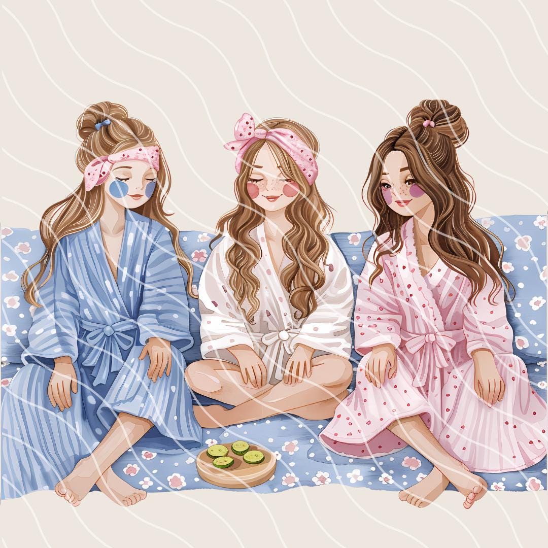 Watercolor Girls Pajama Party Clipart, Cute Cozy Home Sleepover ...