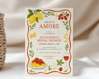 That's Amore Bridal Shower Invitation Template - Italian Bridal Shower Invitation - Wine Pasta  Italian Food Wedding Shower Invite L79