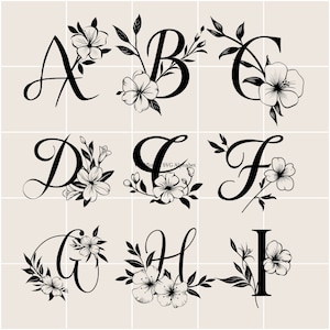 26 alfabet wilde bloemen SVG monogram gesneden bestanden voor Cricut & Silhouette, wilde bloemen SVG, fancy bloemen monogram SVG-bundel, lasergravure