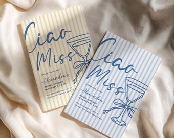 Ciao Miss Bridal Shower Invitation Template, Editable Italian Wedding Shower Invite - Amalfi Mediterranean Summer La Dolce Vita Brunch L26