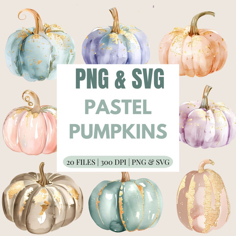 Pastel Halloween Clipart Bundle PNG & SVG, Glitter Pastel Pumpkins ...