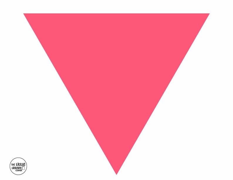 K&ouml;nnte beinhalten: Ein einfarbiges rosa Dreieck vor wei&szlig;em Hintergrund. Das Dreieck ist zentriert und nimmt den gr&ouml;&szlig;ten Teil des Bildes ein. Das Logo The Little Library Corner befindet sich unten links.