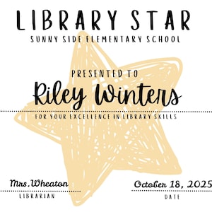 Library Star Award Template-Editable