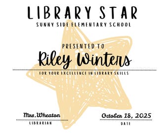 Library Star Award Template-Editable with Canva Pro