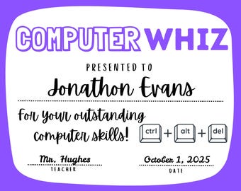 Computer Whiz Certificate Template-Editable with Canva Pro