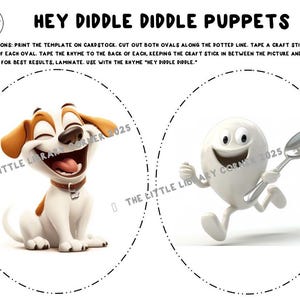 hey diddle diddle, the cat and the fiddle,hey diddle diddle stick puppets, hey diddle diddle puppets, nursery rhyme puppets, storytime puppets, storytime props, puppet show, library storytime, nursery rhymes, printable puppets, digital puppets, preschool storytime, kindergarten storytime, toddler storytime
