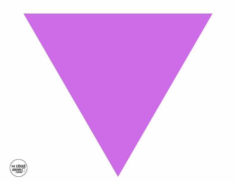 May include: A solid purple triangle shape against a white background. The triangle is centered and points downward. The Little Library Corner logo is in the bottom left corner.