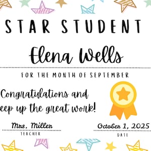 Star Student Award Template-Editable