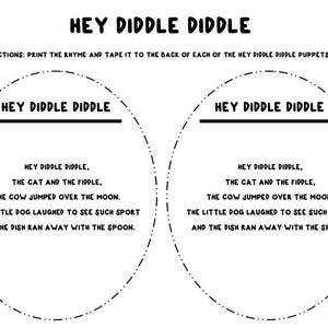 hey diddle diddle, the cat and the fiddle,hey diddle diddle stick puppets, hey diddle diddle puppets, nursery rhyme puppets, storytime puppets, storytime props, puppet show, library storytime, nursery rhymes, printable puppets, digital puppets, preschool storytime, kindergarten storytime, toddler storytime