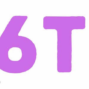 May include: A white background with the number "6" and the letter "T" in a light purple color. The text is in a bold, rounded font. The lower left corner has a small circular logo with text.