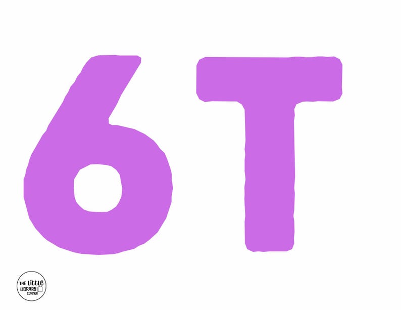 May include: A white background with the number "6" and the letter "T" in a light purple color. The text is in a bold, rounded font. The lower left corner has a small circular logo with text.