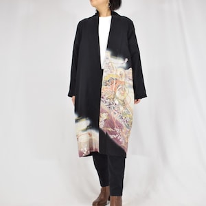 Haori Jacket - Upcycled Vintage Kimono Fabric, Japanese Kimono Cardigan, One-of-a-Kind, Size L