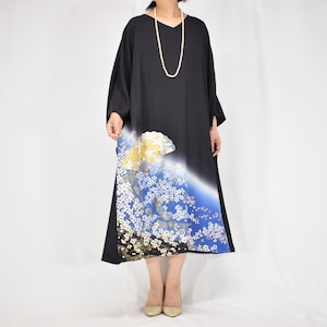 Elegant Kimono Dress - Upcycled Tomesode Fabric, One-of-a-Kind, Size 3XL