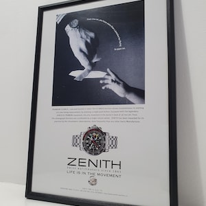 Zenith Framed Wall Art, Authentic Advertisement, Watch, Framed Poster, Bedroom Man Cave Office Decor, Gift
