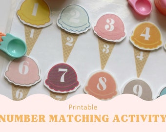 Toddler Number Matching, Montessori Printable, Printable Toddler Activity, Toddler Learning, 1-10 Numbers Matching, Preschool Learning
