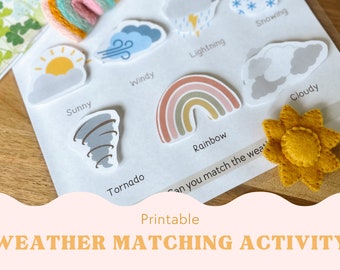Weather Matching Activity, Weather Printable, Toddler Weather Matching Game, Weather Matching Game for Kids, Toddler Printable Activity