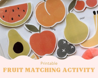 Toddler fruit matching game, Fruit matching card printable, Toddler Montessori, Fruit Learning, Toddler Printable Fruit Matching Game