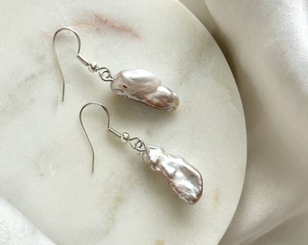 Natural pearl drop earrings silver