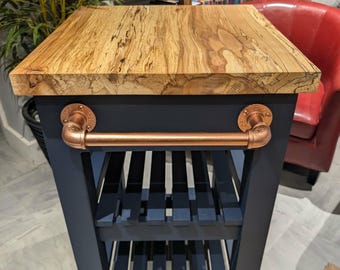Kitchen Island, butchers block, Handcrafted Spalted Beech, Rustic Farmhouse Cart, custom colour.
