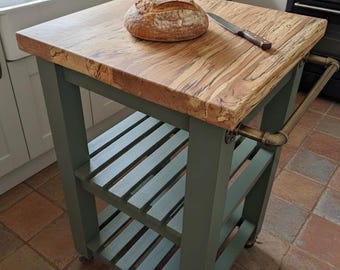 Kitchen Island, butchers block, Handcrafted Spalted Beech, Rustic Farmhouse Cart, in your custom colour.
