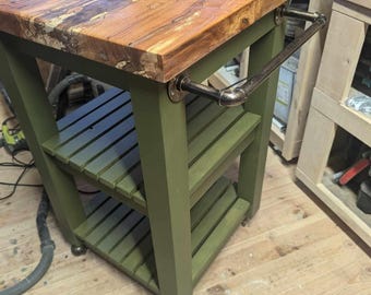 Kitchen Island, butchers block, Handcrafted Spalted Beech, Rustic Farmhouse Cart, in your colour choice.