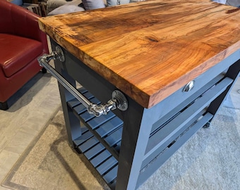 Kitchen Island, butchers block, Handcrafted Spalted Beech, Rustic Farmhouse Cart, choose your custom colour.