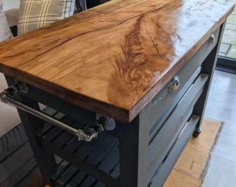 Handcrafted Spalted Beech Kitchen Island, Rustic Farmhouse cart