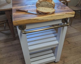 Kitchen Island, butchers block, Handcrafted Spalted Beech, Rustic Farmhouse Cart, choose your custom colour.
