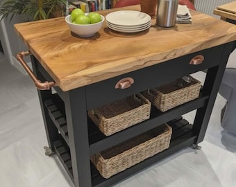 Kitchen Island, butcher block, Handcrafted Spalted Beech, Rustic Farmhouse Cart, choose your custom colour.